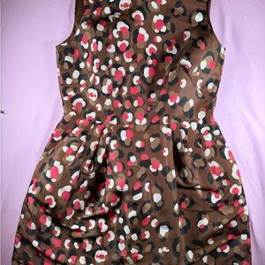 RED Valentino Brown and Red Animal Patterned Faille Dress with pockets size 42